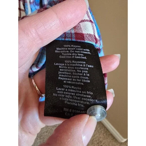 Kavu button up plaid shirts size large 100% Rayon - Picture 9 of 9